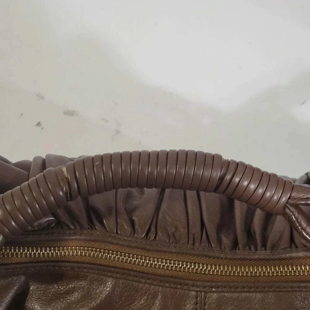 Iabella Fiori Hobo Bag Brown Leather Bag Charm Braided Handle